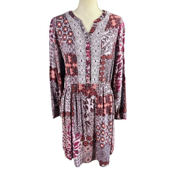 Knox Rose Dress Size XL Purple Red Lilac Bohemian Laced  Buttoned High Low - Picture 1 of 12